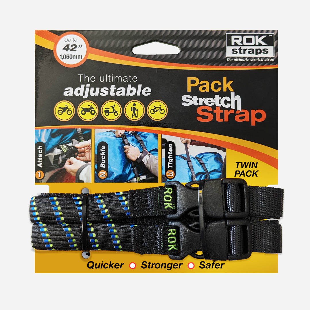 Rokstraps black, blue, green, reflective pack stretch strap