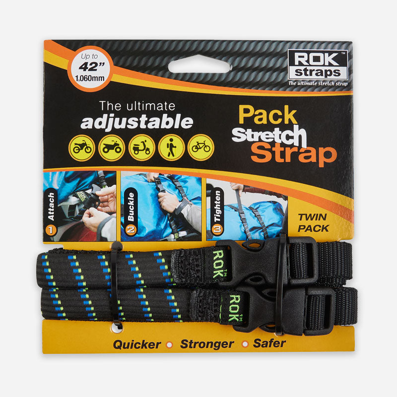 Rokstraps black, blue green reflective pack stretch strap